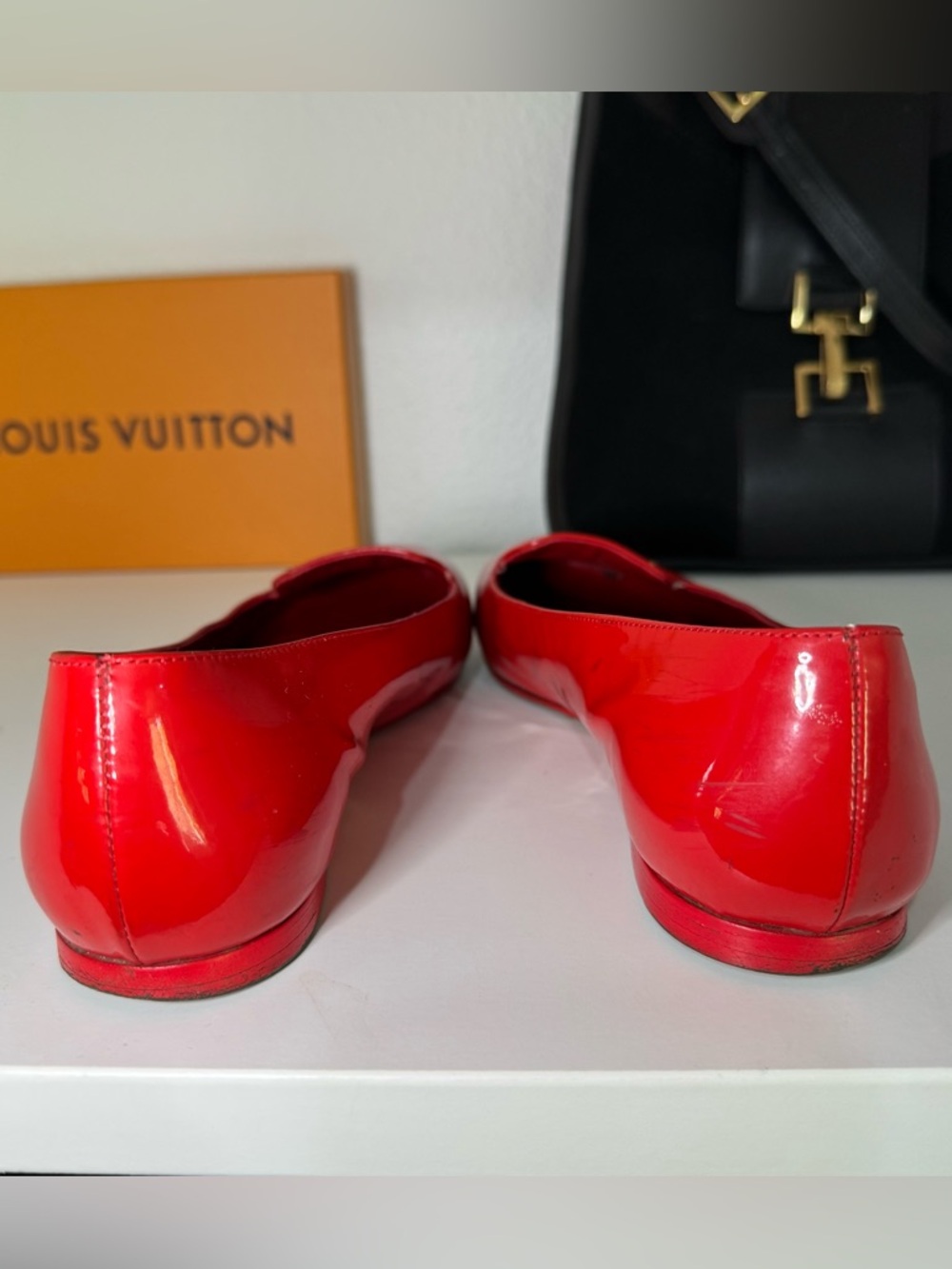 Saint Laurent Red Patent Leather Slip-On Flats - Picture 4 of 7